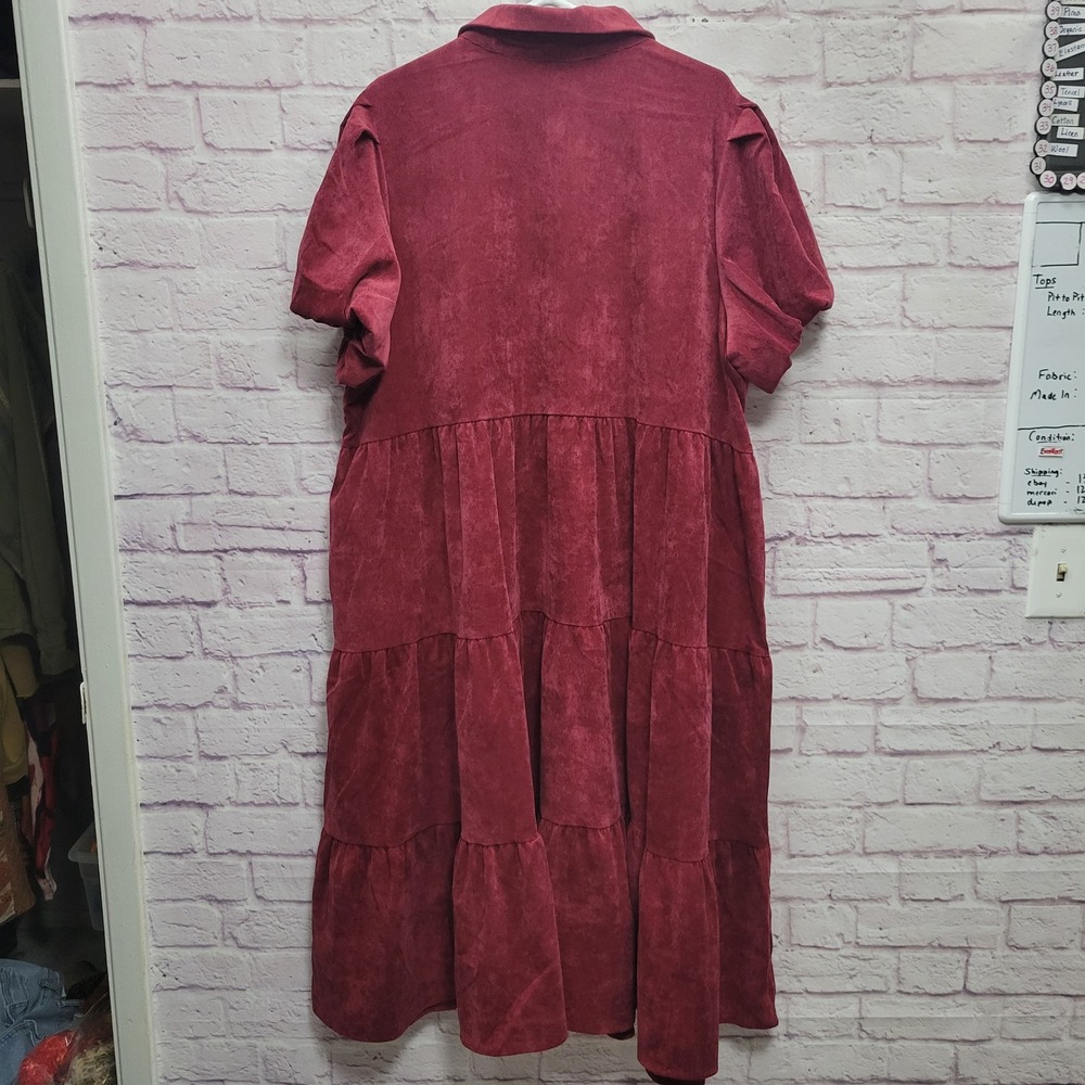 Crown & Ivy Corduroy Tiered Midi Dress 4X Burgundy Puff Sleeve Retro Whimsigoth‎ - Picture 2 of 9